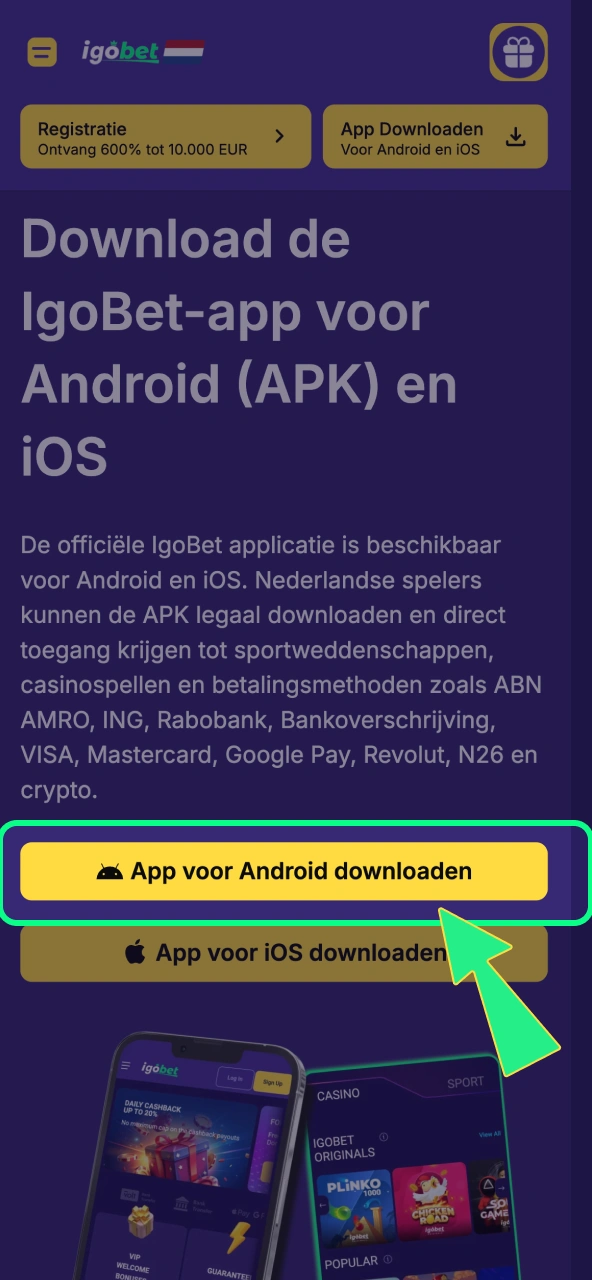 APK ophalen IgoBet stuurt je direct door naar de officiële file.