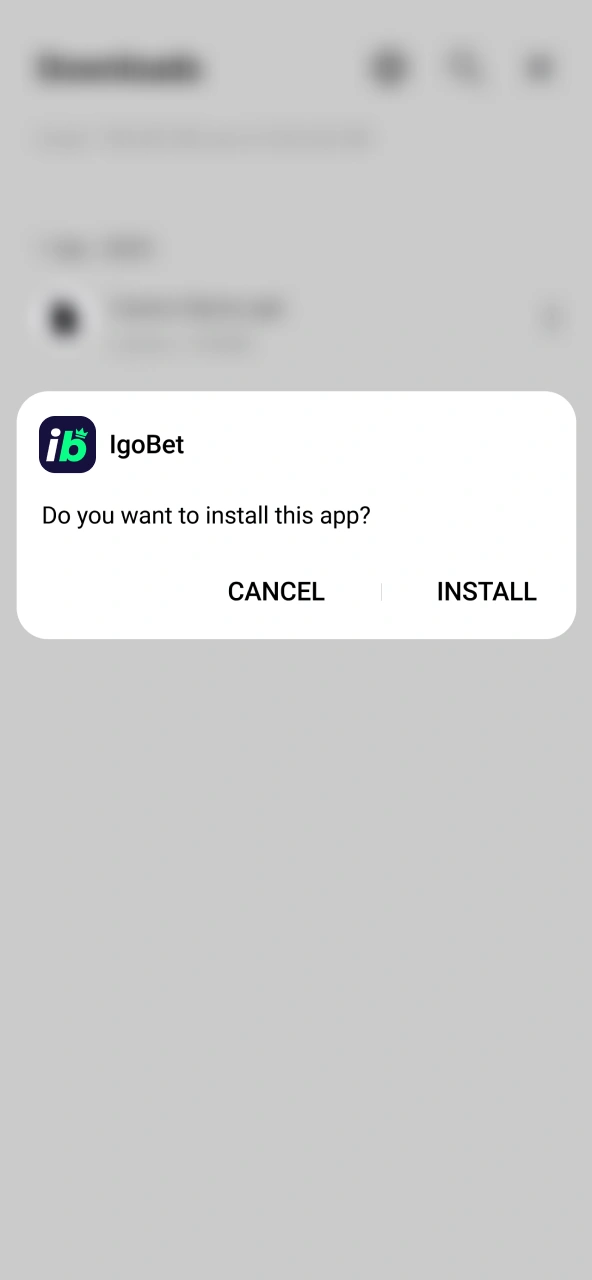 IgoBet APK bevestigen voltooit installatie na tik op Installeren.