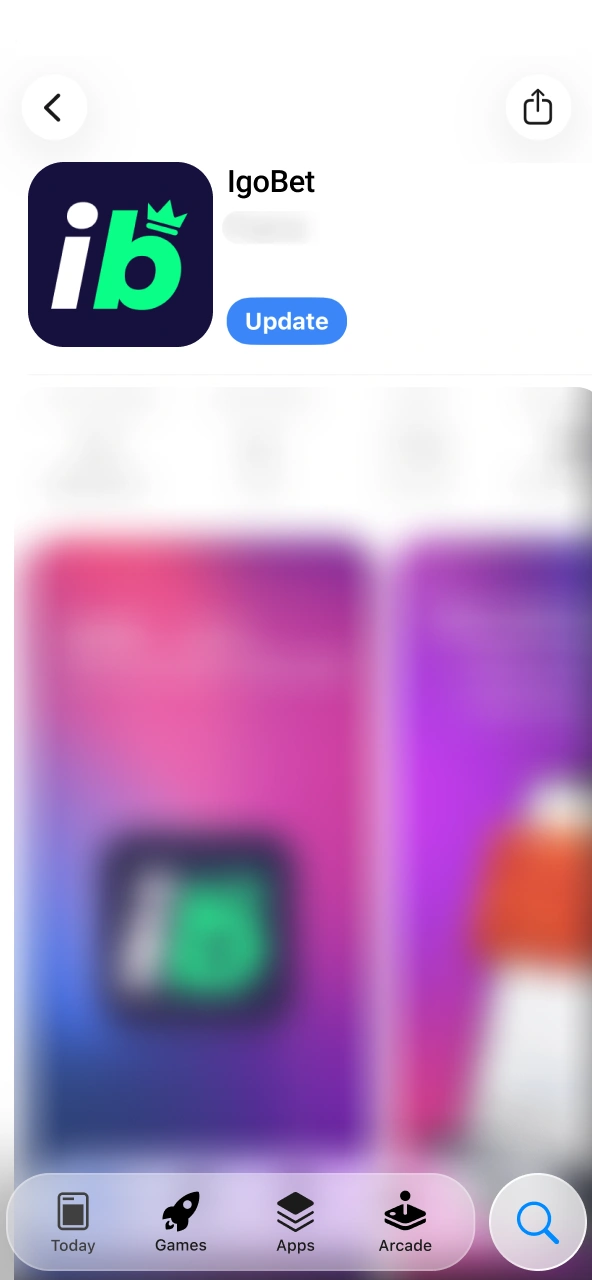 Updatecontrole IgoBet bekijkt nieuwe versie in App Store.