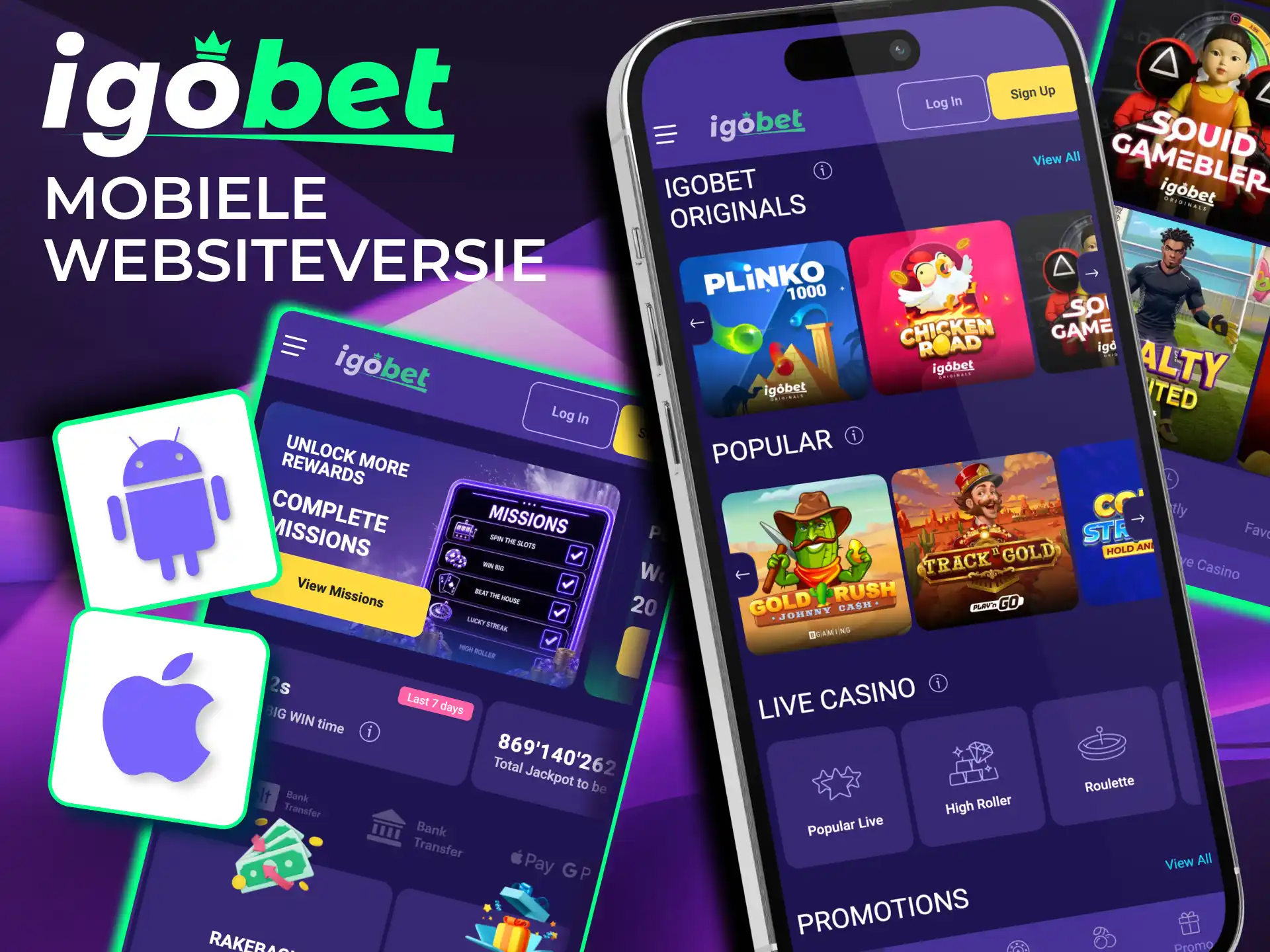 IgoBet mobiele site werkt in elke browser zonder download op iOS en Android.
