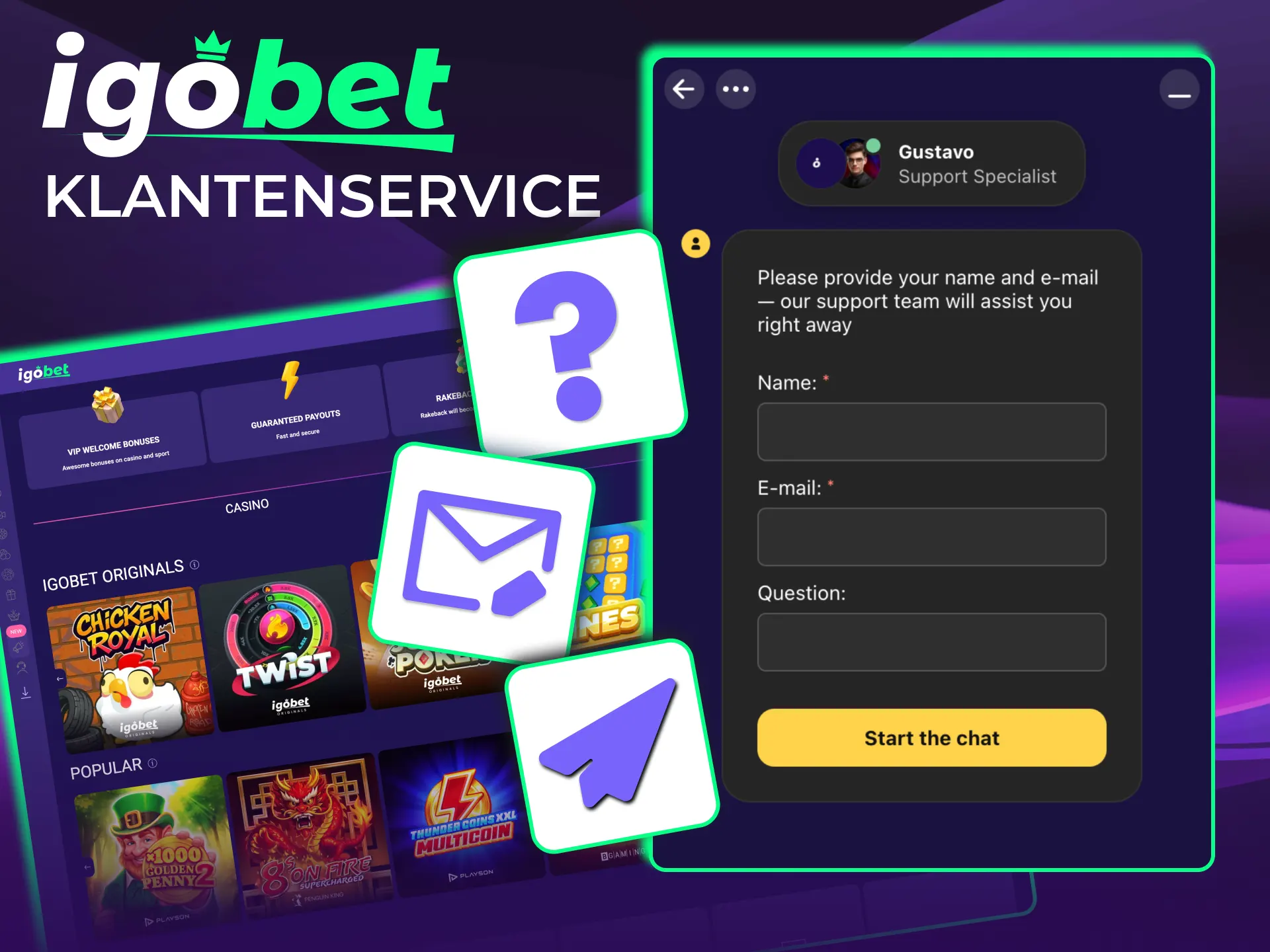IgoBet support biedt 24/7 hulp voor stortingen, opnames en verificatie.