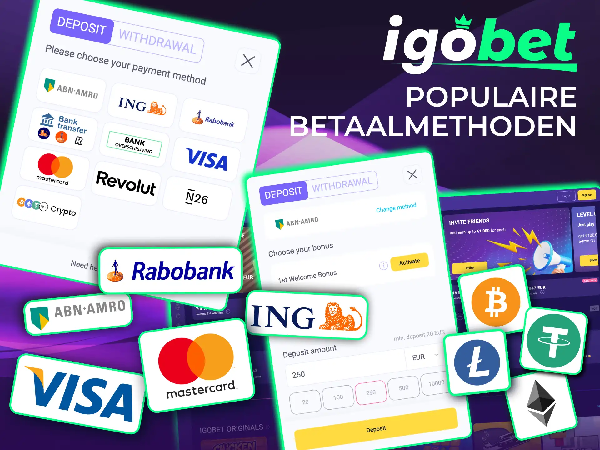 IgoBet betaalmethoden biedt tien opties zoals banken, kaarten en crypto.