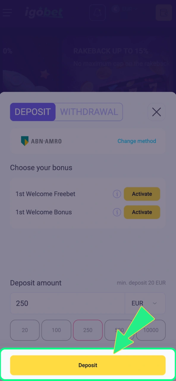 IgoBet verwerkt betalingen binnen enkele minuten via gekozen methode.