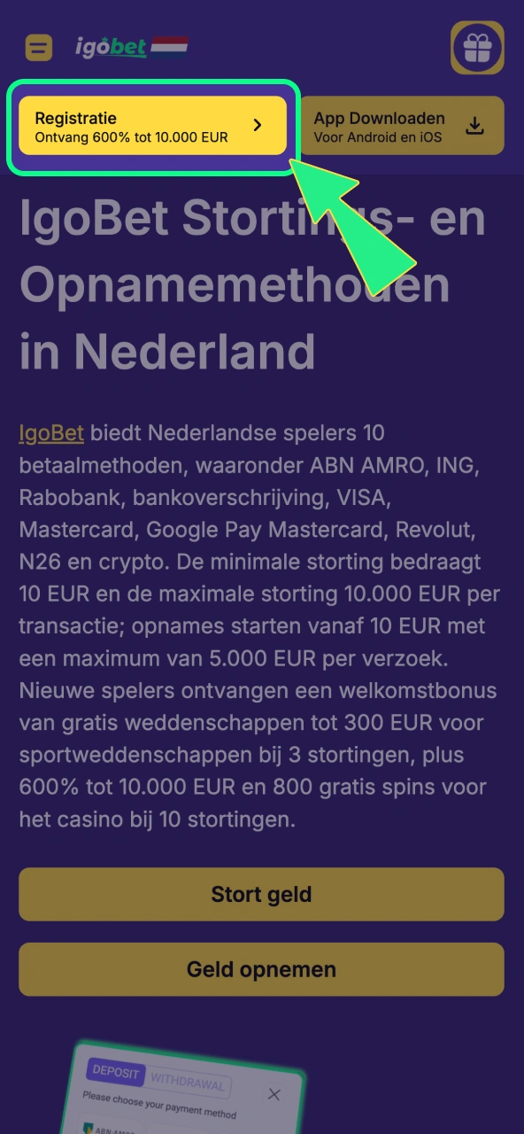 IgoBet login opent direct je spelersaccount en dashboard.