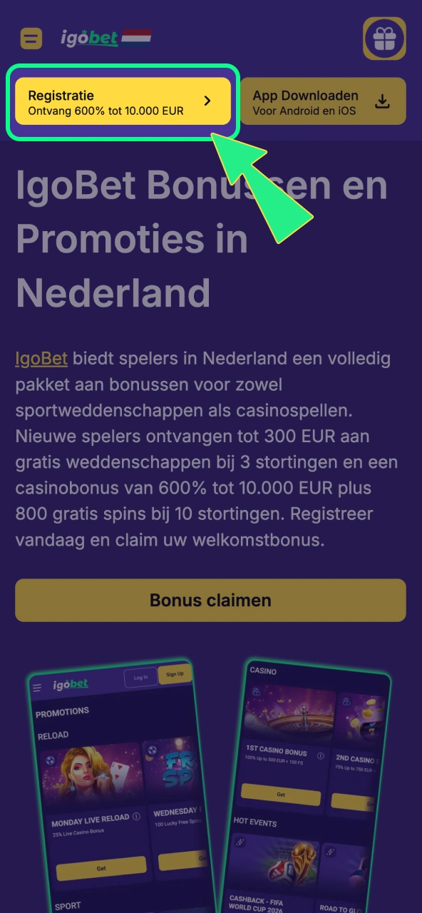 Registreren bij IgoBet duurt slechts enkele minuten.