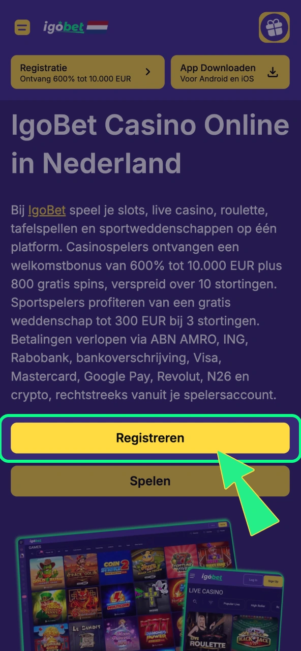 Registreren bij IgoBet gebeurt met e‑mail en persoonlijk profiel.
