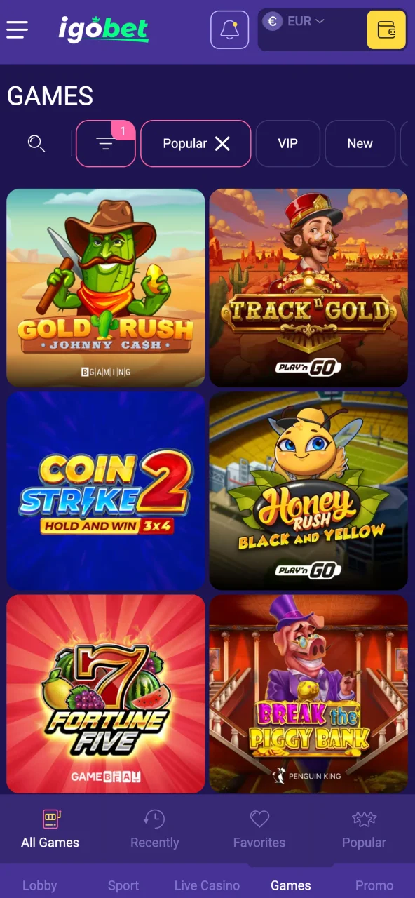 Spel kiezen bij IgoBet en direct je inzet plaatsen.