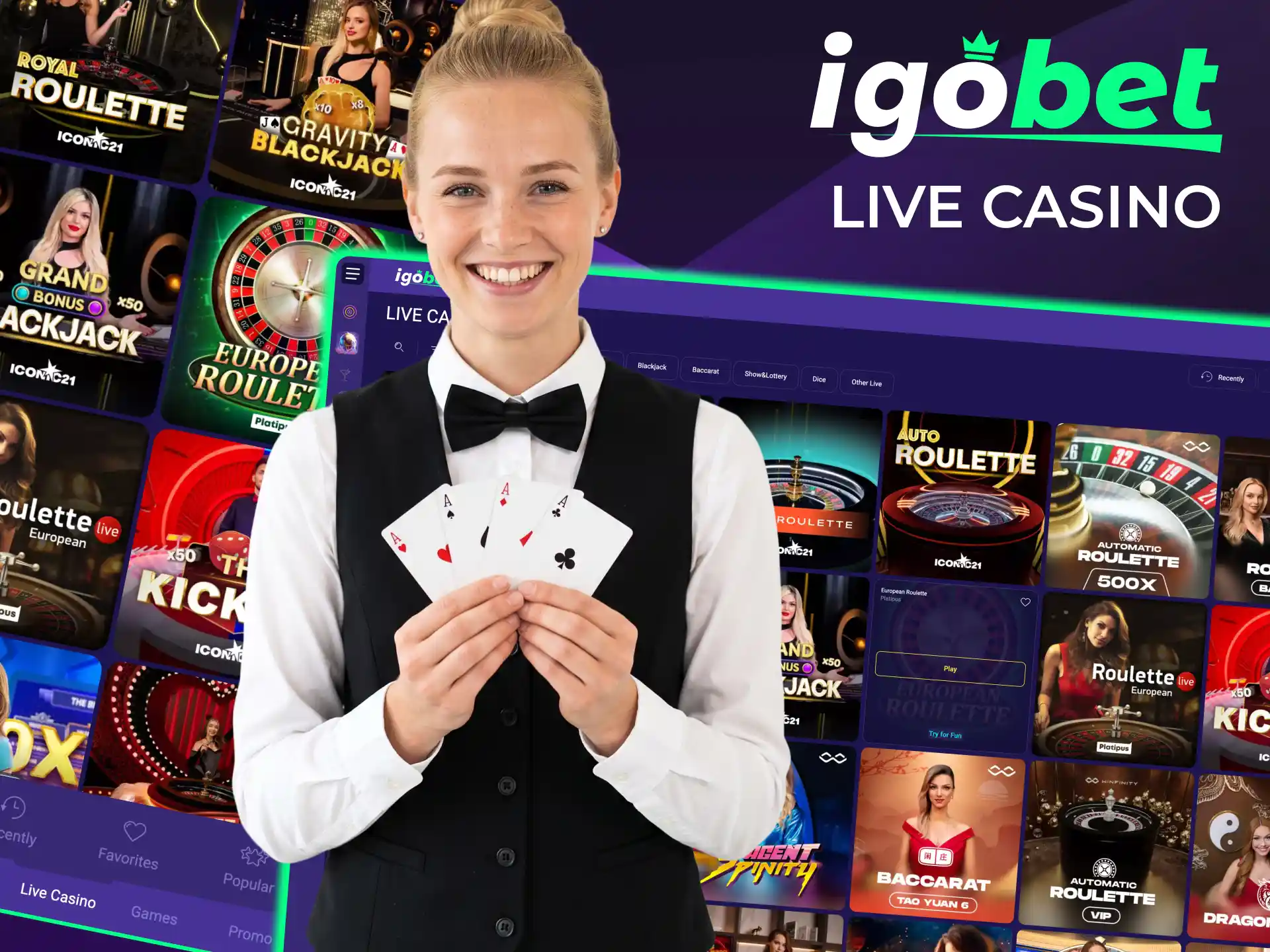 Live casino bij IgoBet verbindt spelers met echte dealers via HD‑stream.