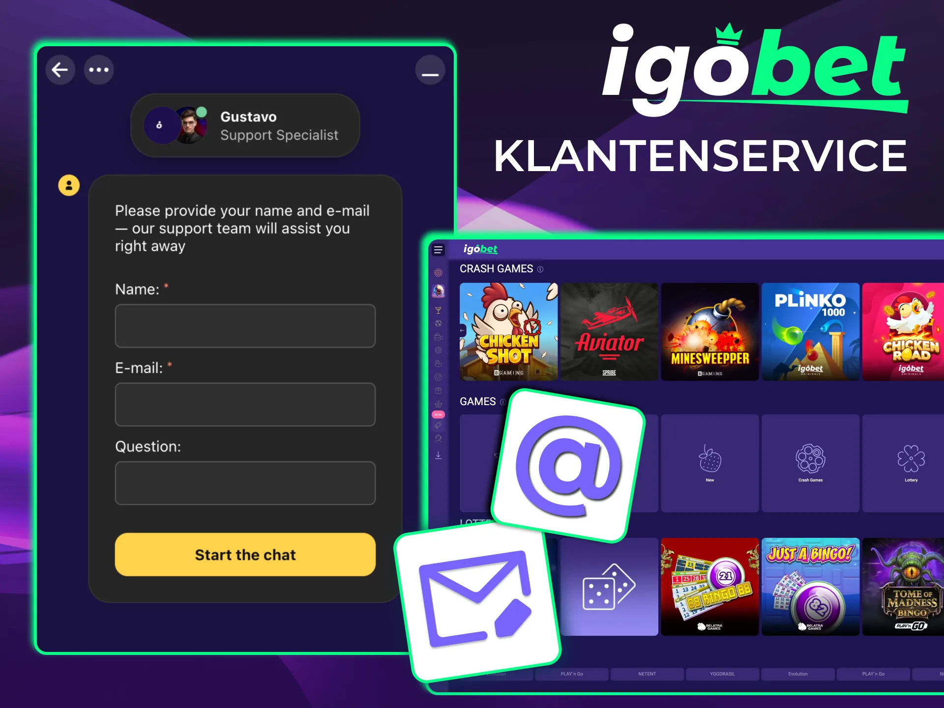 Supportteam IgoBet reageert in Nederlands en Engels voor Nederlandse spelers.