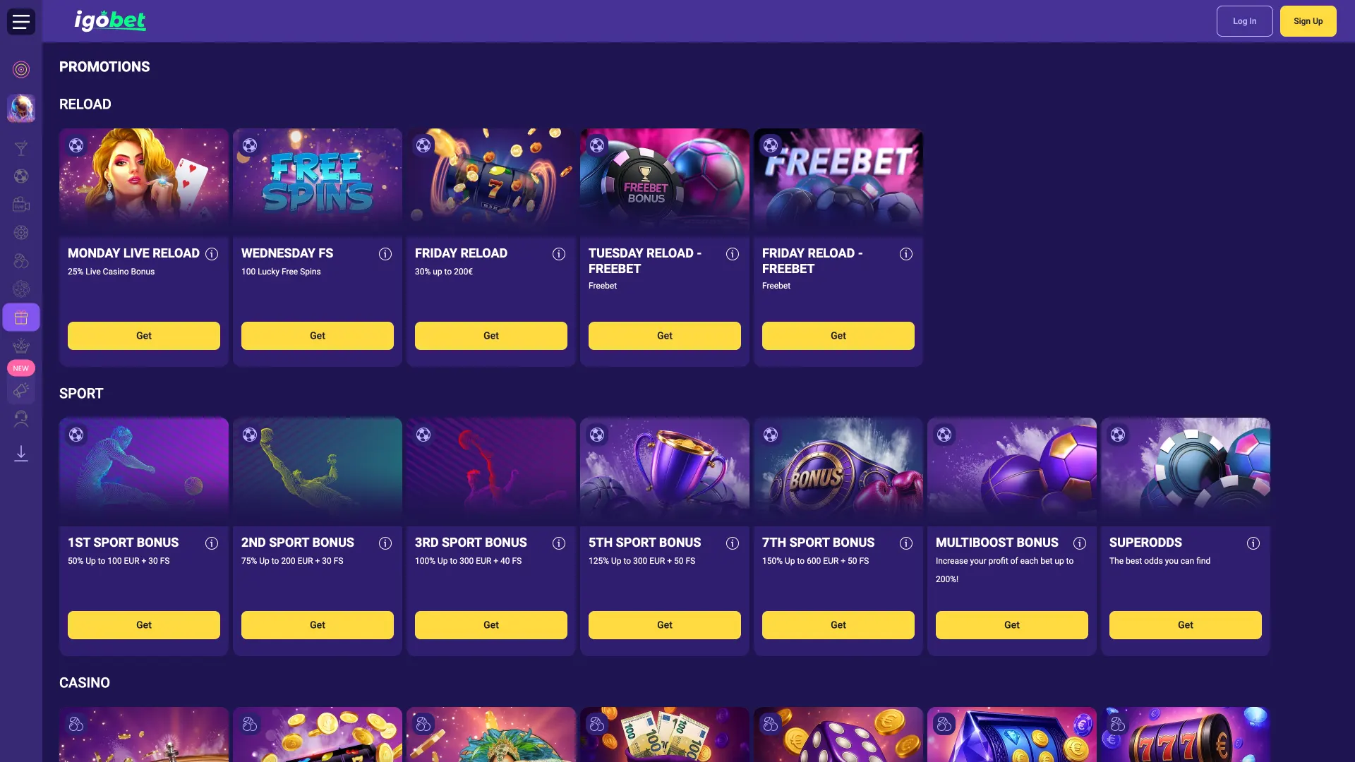 Bonusoverzicht IgoBet presenteert welkomst en reload deals.