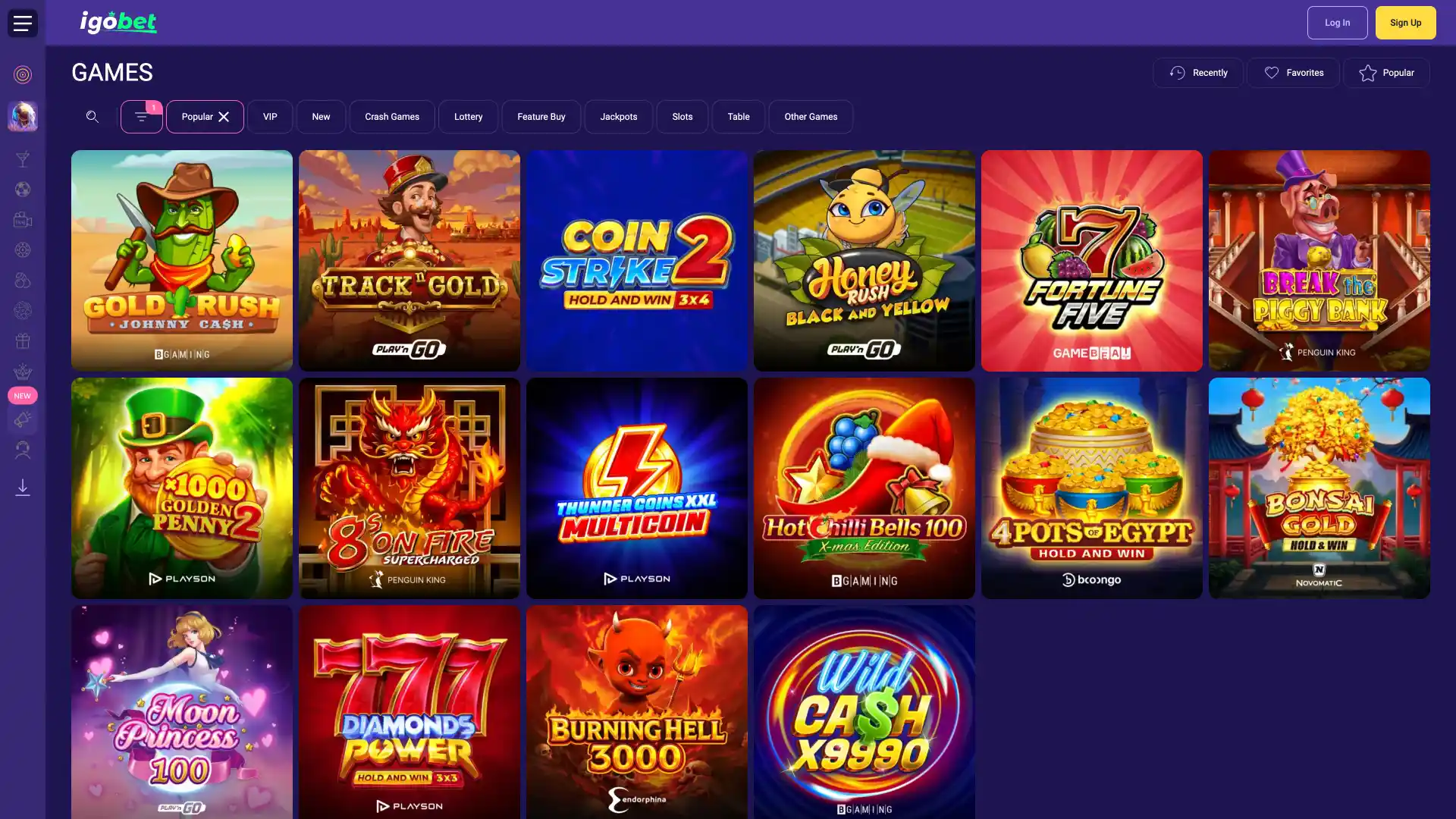Casinooverzicht IgoBet presenteert populaire casinotitels.
