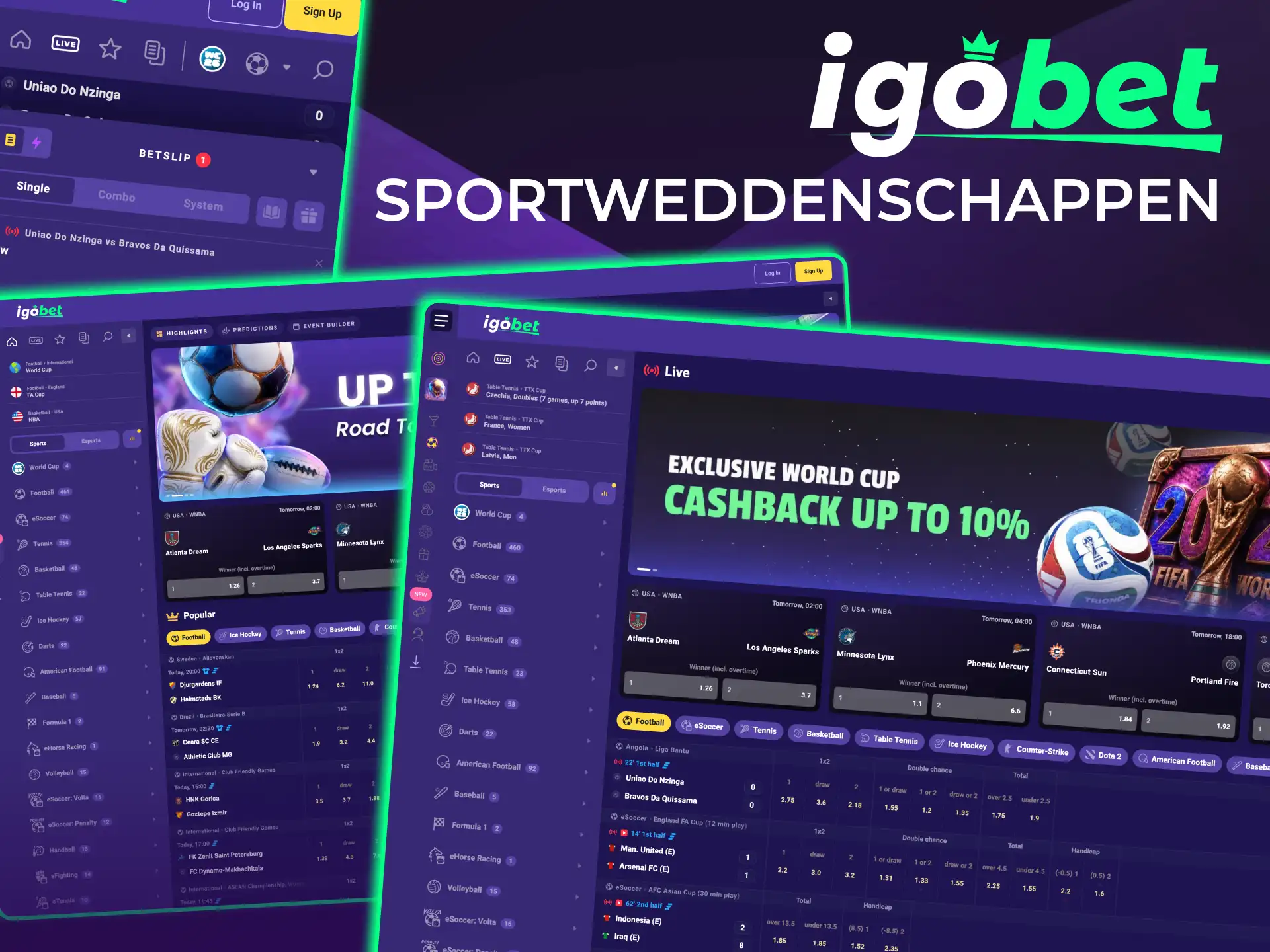Sportmarkten IgoBet bieden tientallen weddenschappen op wereldwijde evenementen.