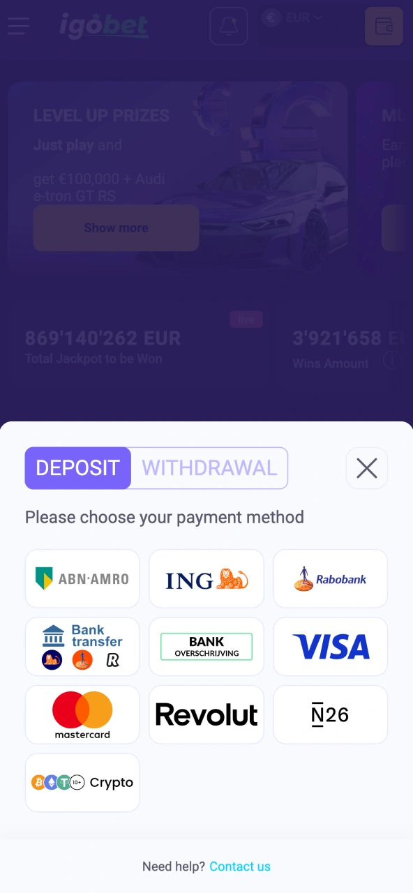 IgoBet activeert bonus na storting via iDEAL, kaarten, Revolut of crypto.