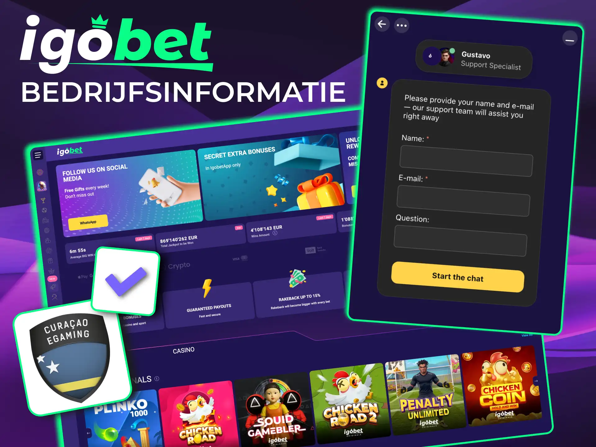 Licentiegegevens IgoBet bevestigen Curaçao eGaming licentie voor het platform.