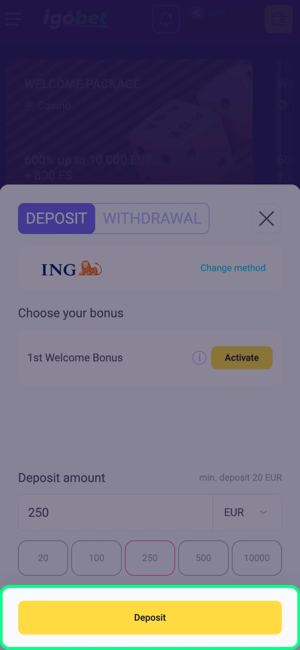 Transactie afronden bij IgoBet via knop Bevestigen.