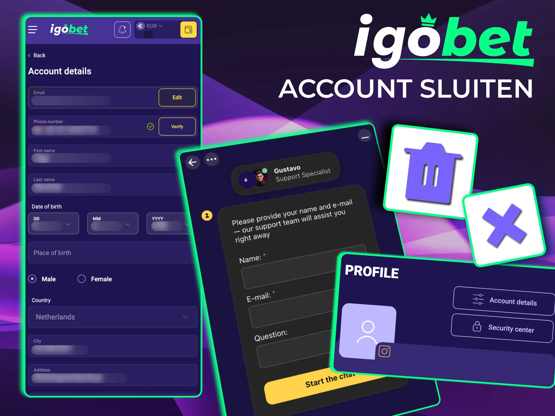 Zelfuitsluiting IgoBet verloopt via livechat of e‑mail bij klantenservice.