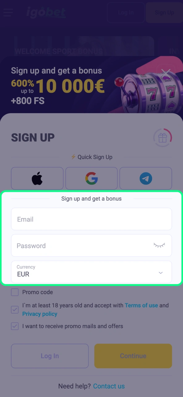 Gegevens invoeren bij IgoBet met naam, adres en telefoonnummer.