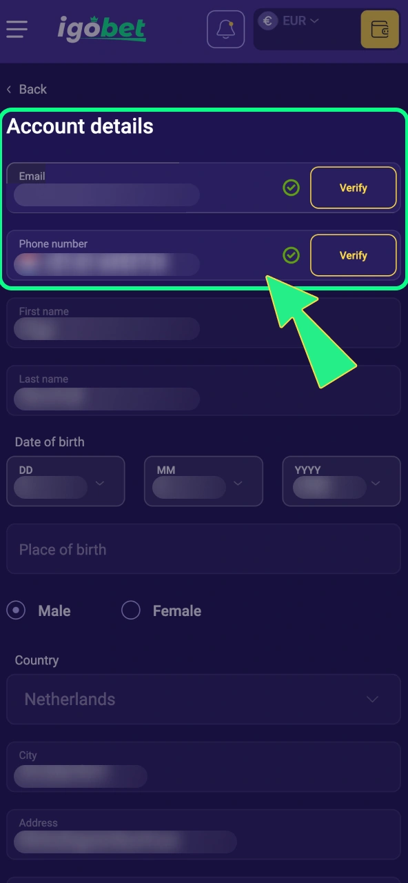 IgoBet KYC proces volgt na login om stortingen te activeren.