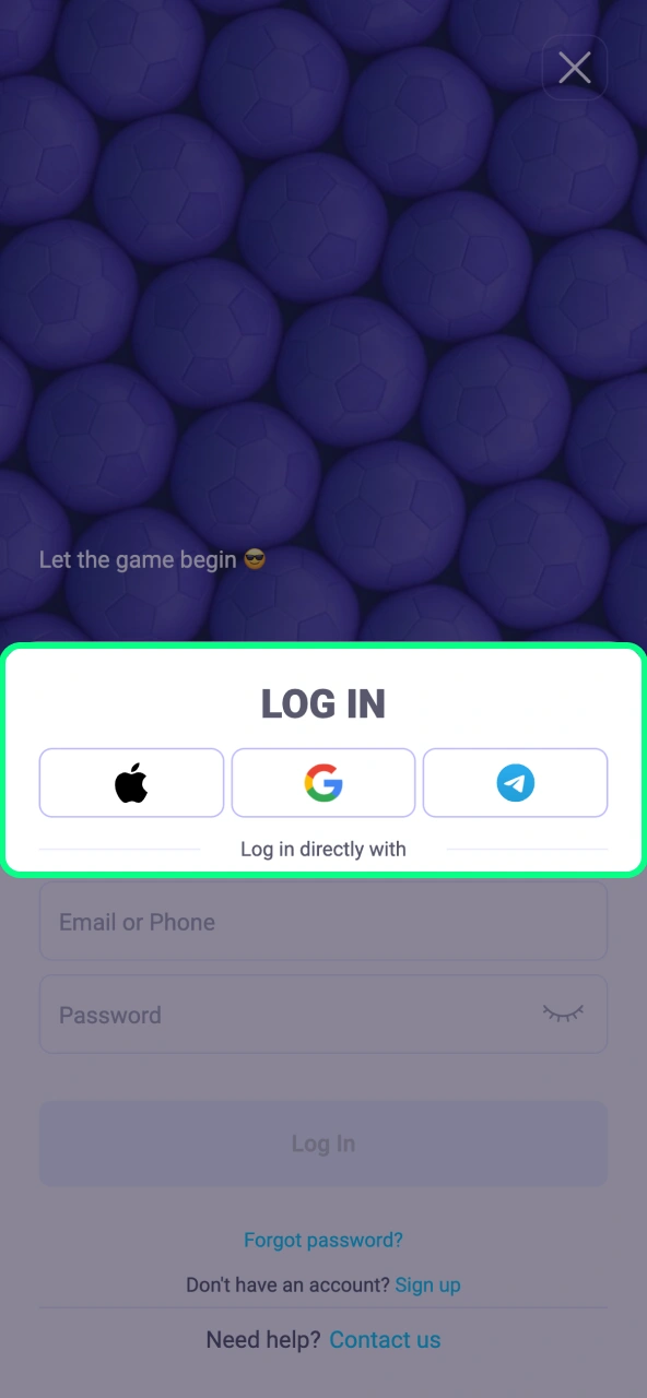 Bijbehorende loginoptie selecteren voor je sociale IgoBet registratie.