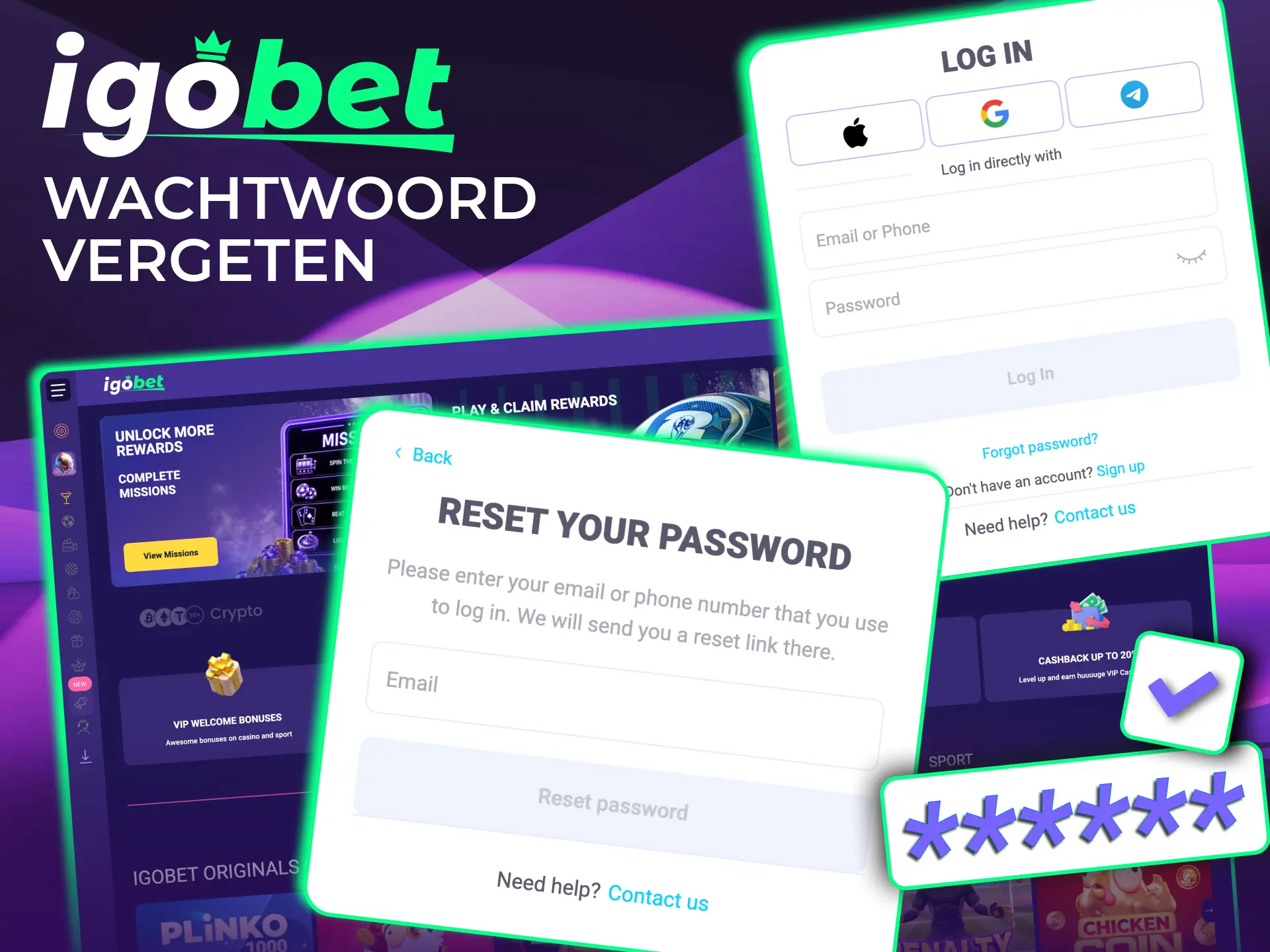 Herstellink IgoBet verschijnt in inbox of spammap voor nieuw wachtwoord.