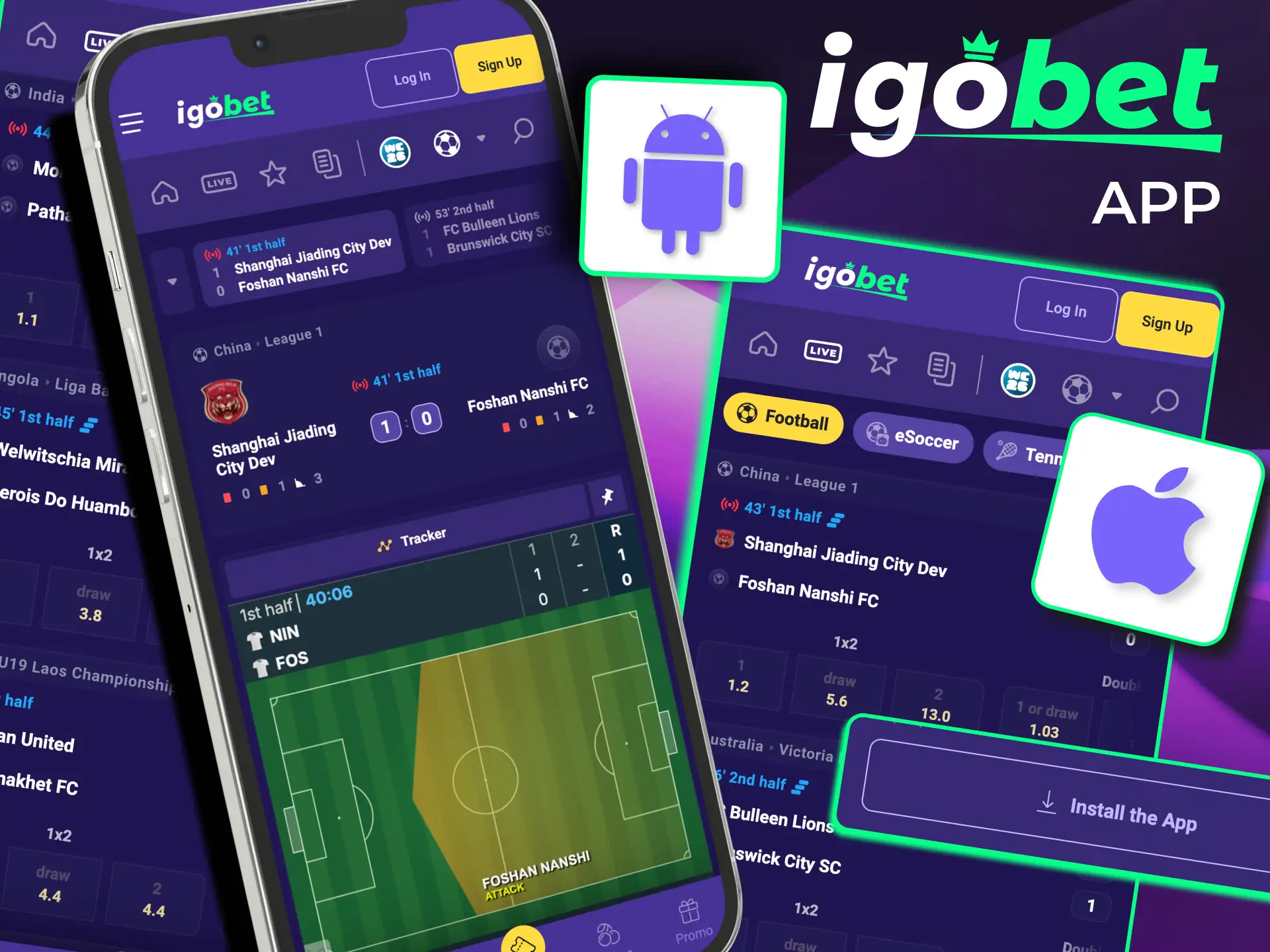Voetbalwedden IgoBet gebruikt login of registratie binnen de PWA.