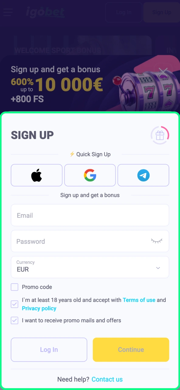 Account aanmaken start op IgoBet met gegevens invoeren en verificatiemail openen.