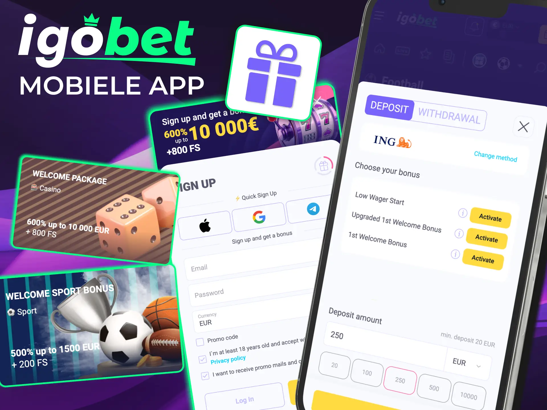 IgoBet appbonus activeert welkomstaanbieding na installatie en registratie.